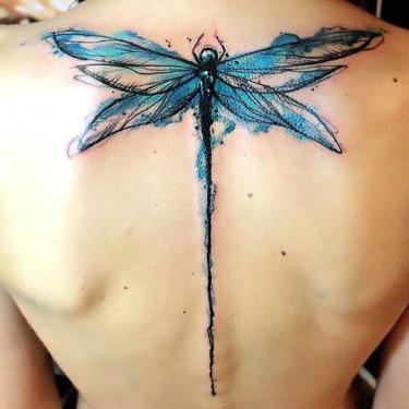 Blue Watercolor Dragonfly Tattoo