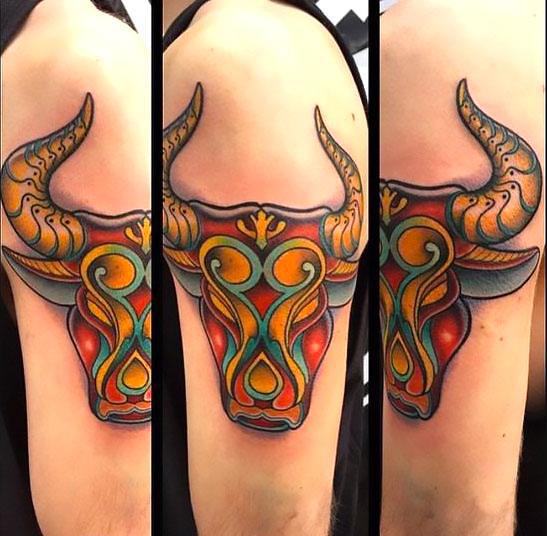 Bull Head on The Arm Tattoo Idea