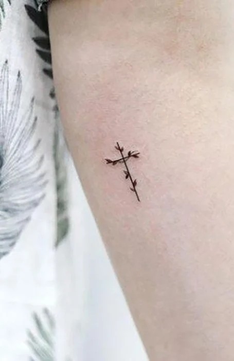 Branch Small Forearm Cross Tattoo Idea