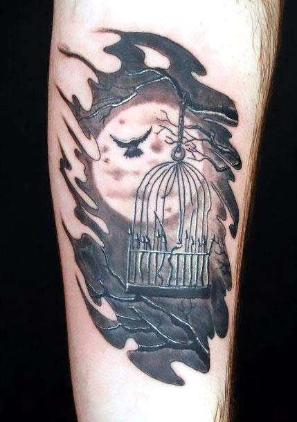 Broken Birdcage and Moon Tattoo Idea
