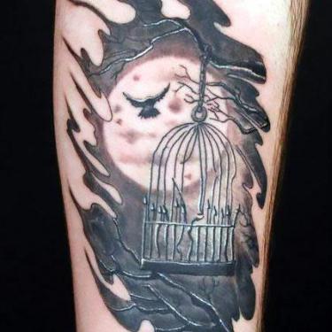 Broken Birdcage and Moon Tattoo