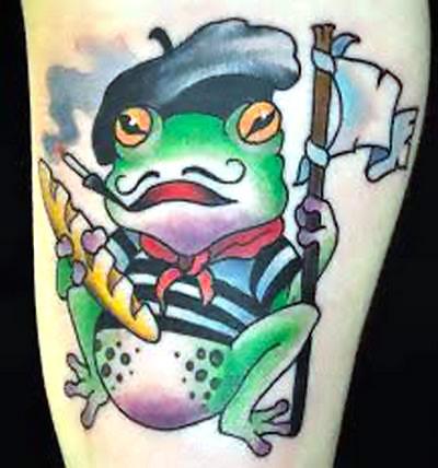 Cartoon French Frog Tattoo Idea