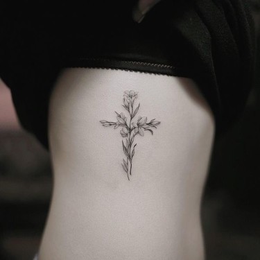 Elegant Lily Flower Cross Tattoo