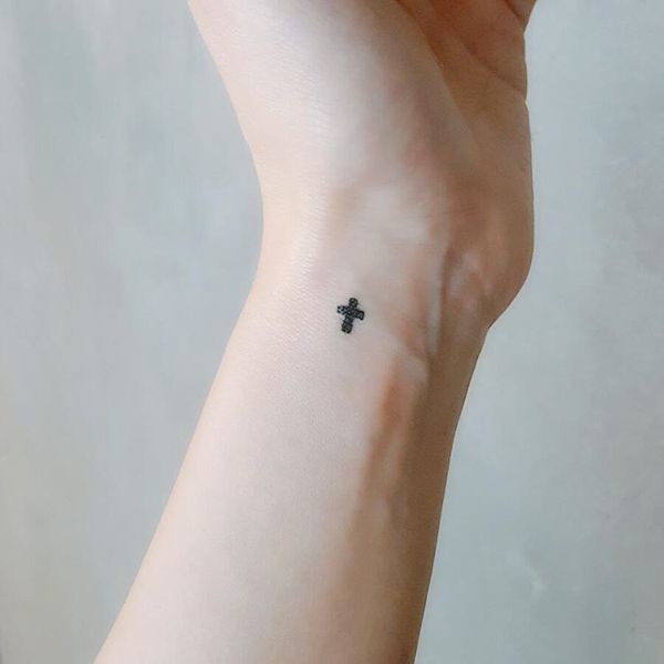 Adorable Bold Lined Small Cross Tattoo Idea
