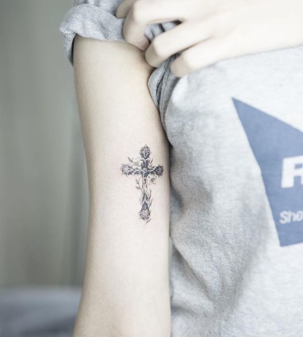 Sweet Tiny Cross For Girls Tattoo Idea