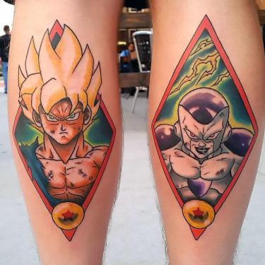 Cartoon Fighters on Calf Tattoo