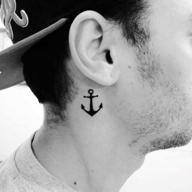 Minimalist Anchor Behind Ear Tattoo