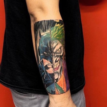 Batman And Joker Split Tattoo