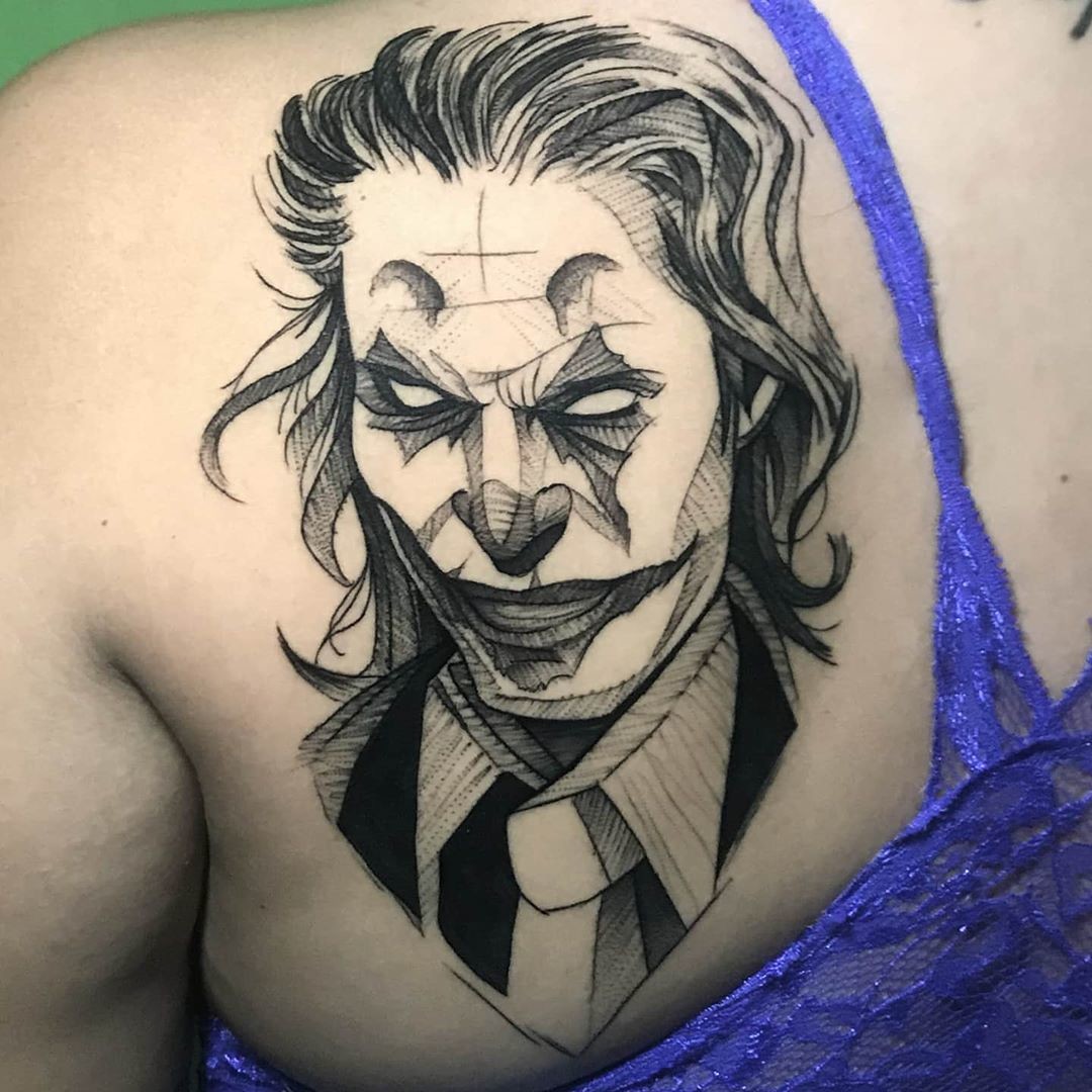 Joker Geometric Face Tattoo Idea