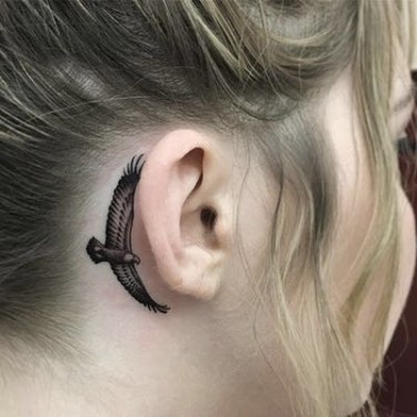 Bird Behind Ear Tattoo