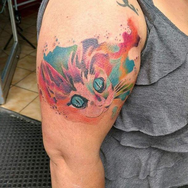 Watercolor Kitty Tattoo Idea