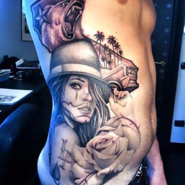 Chicano Girl Tattoo on Side Tattoo