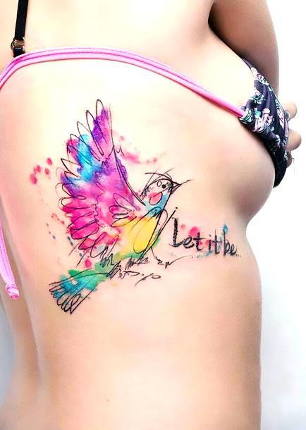 Colorful Bird Let It Be Tattoo Idea