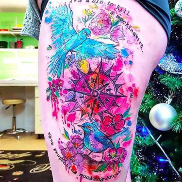 Colorful Blue Mockingbird Tattoo