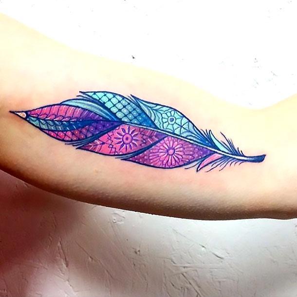 Colorful Feather Tattoo Idea