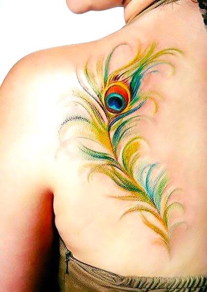 Colorful Peacock Feather Tattoo Idea