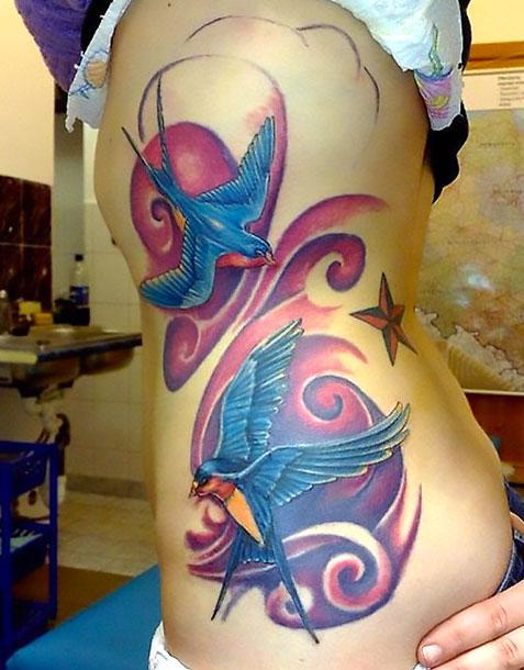 Colorful Swallows Tattoo Idea