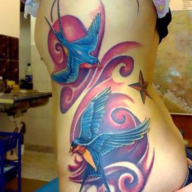Colorful Swallows Tattoo