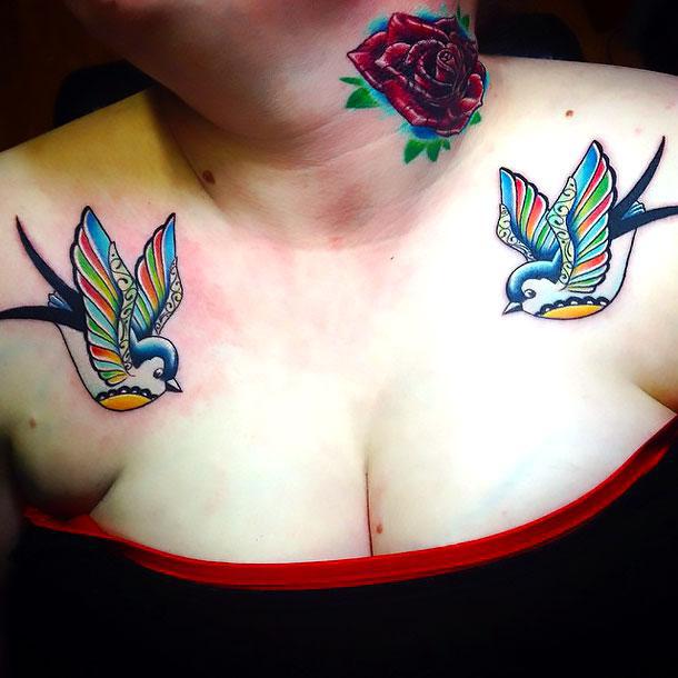 Colorful Swallows for Woman Tattoo Idea