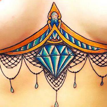 Colorful Under Boob Diamond Tattoo