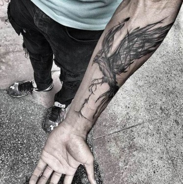 Bird Sketch On Arm Tattoo