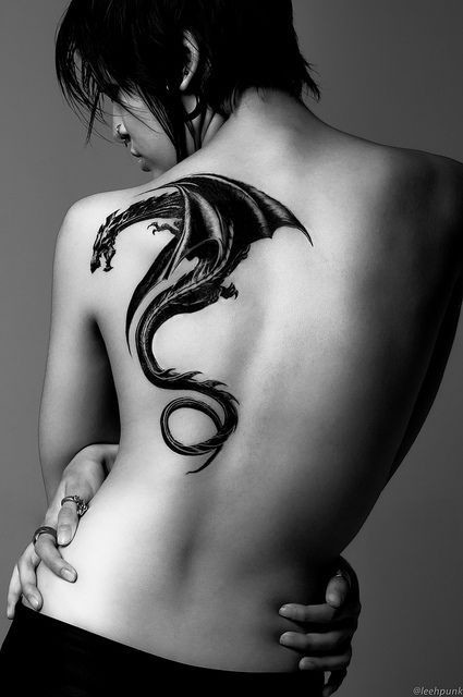 Powerful Dragon On Gentle Girlish Back Tattoo Idea