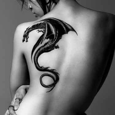 Powerful Dragon On Gentle Girlish Back Tattoo