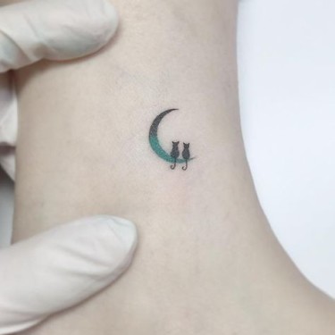 Two Cats On The Moon Tattoo
