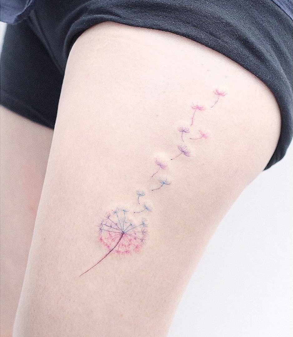 Whimsical Pastel Dandelion Tattoo Idea
