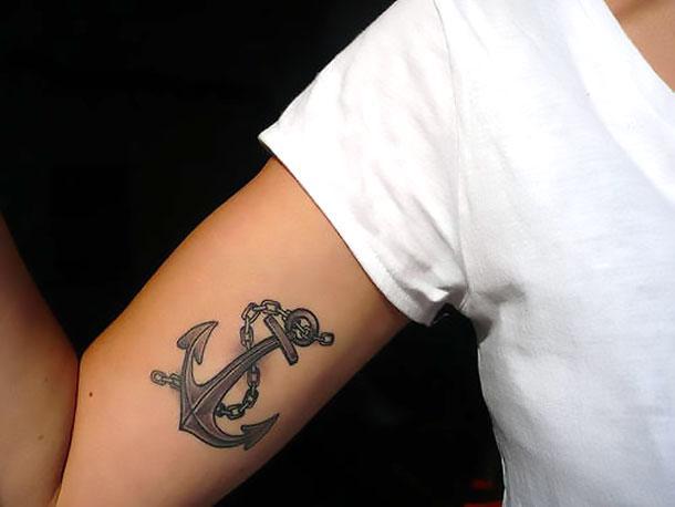 Cool Anchor on Bicep Tattoo Idea