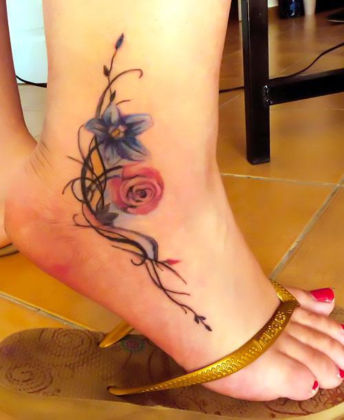 Cool Ankle Flowers Tattoo Idea