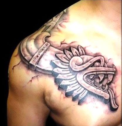 3D Aztec Snake Tattoo Idea