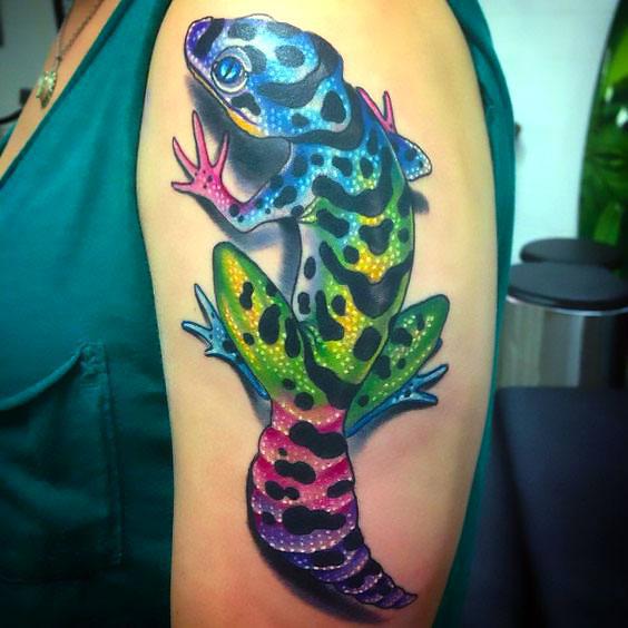 Colorful 3D Lizard Tattoo Idea
