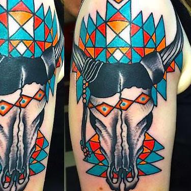 Colorful Geometric Bull Skull Tattoo