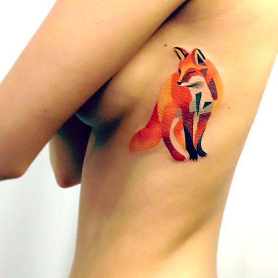 Colorful Geometric Fox Tattoo Idea