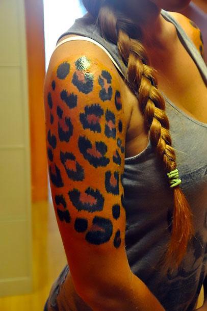 Colorful Leopard Print Sleeve Tattoo Idea