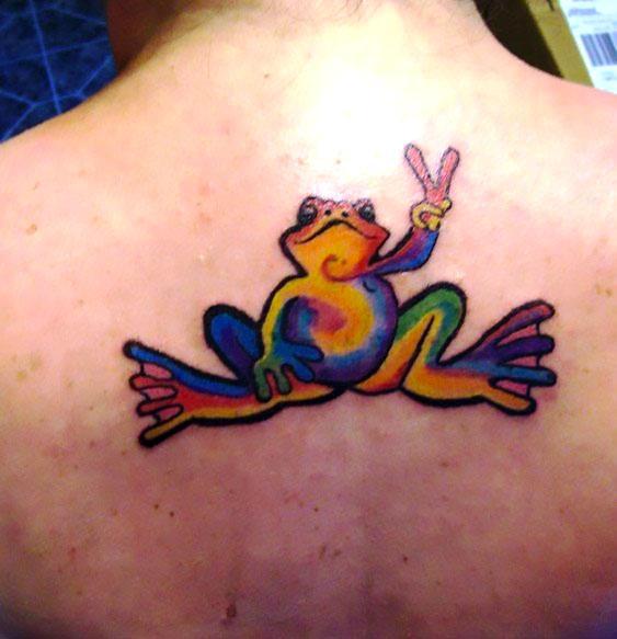 Colorful Peace Frog Tattoo Idea