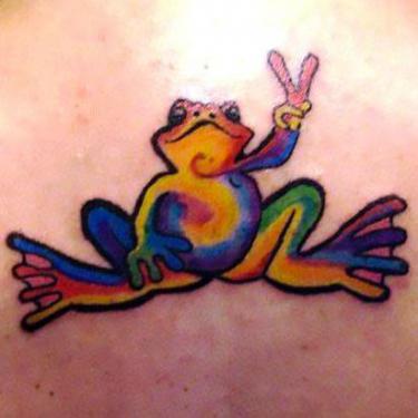 Colorful Peace Frog Tattoo