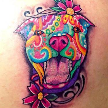 Colorful Pitbull Tattoo