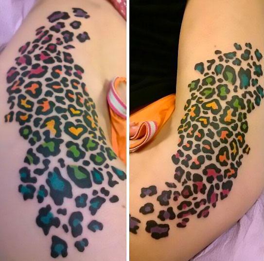 Colorful Spots Leopard Tattoo Idea