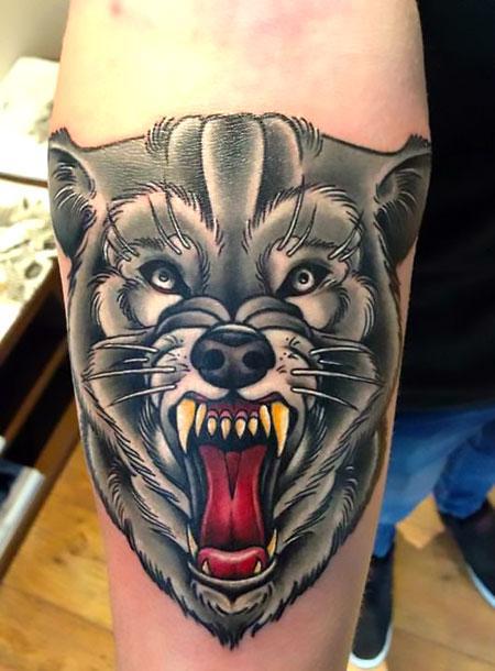 Cool Bad Wolf Face Tattoo Idea