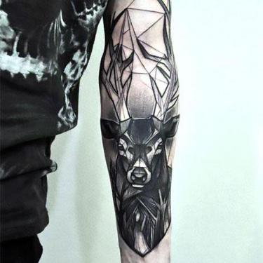 Cool Black Dear on Arm Tattoo