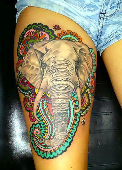 Cool Colorful Elephant Tattoo Idea