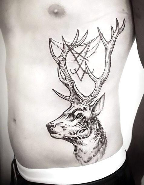 Cool Deer Head Tattoo Idea