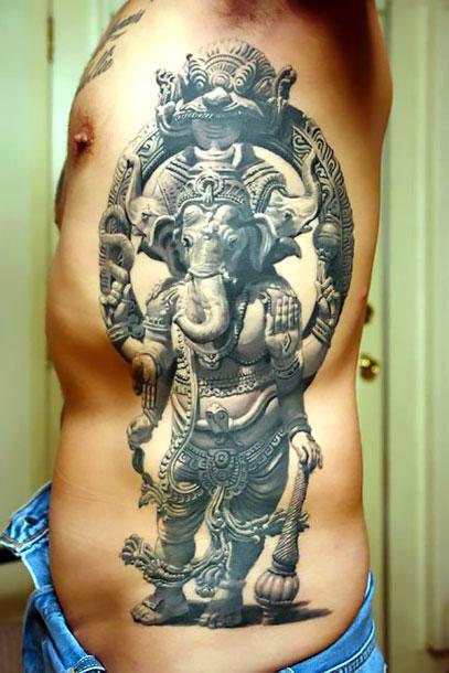 3D Ganesh on Side Tattoo Idea