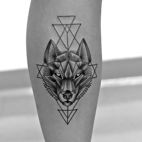 Cool Geometric Wolf Tattoo Idea