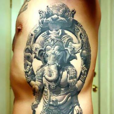 3D Ganesh on Side Tattoo