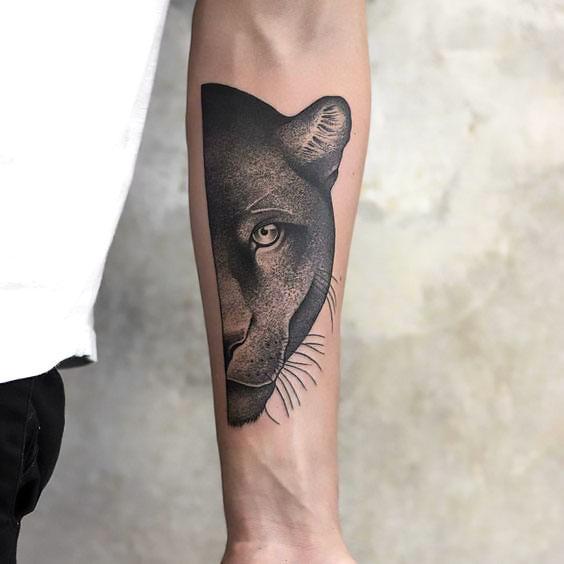 Cool Panther Half face Tattoo Idea