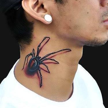 3D Spider on Neck Tattoo