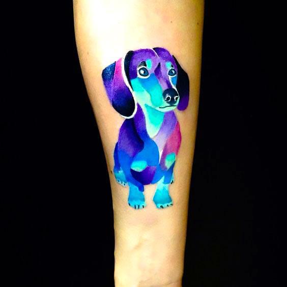 Cute Colorful Dachshund Dog Memorial Tattoo Idea